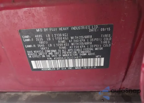 2016 Subaru Outback 2.5I Limited from USA, damaged, VIN 4S4BSAJC3G3224871